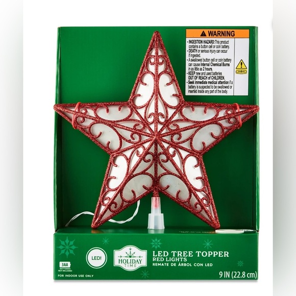 NWT Red Star Battery-Operated LED Christmas Tree Topper, 9”x11” by Holiday Time - Picture 2 of 7
